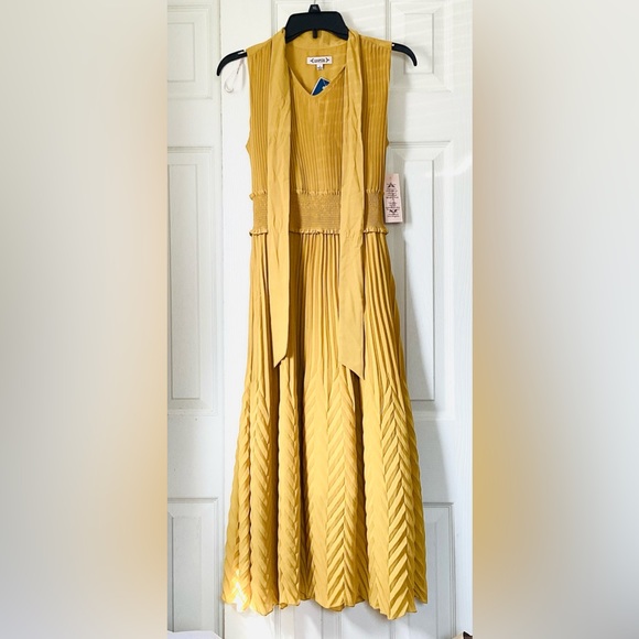 Nanette Lepore NWT Yellow  Pleated Chevron Midi Dress Size 2 - Picture 10 of 10